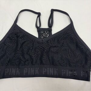 Victoria's Secret PINK Lightly Lined Sports Bra Lace Overlay Racerback Black S